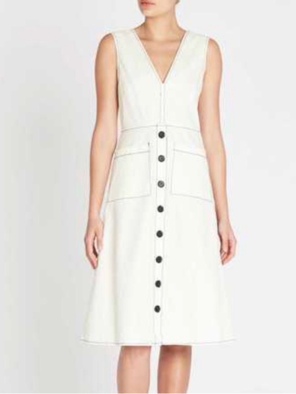 Joie Nadinaly V-Neck Button-Front White Midi Dress
